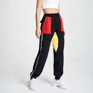 I.AM.GIA Blaster High-Rise Color Block Fleece Joggers Black Red Yellow Sz Small